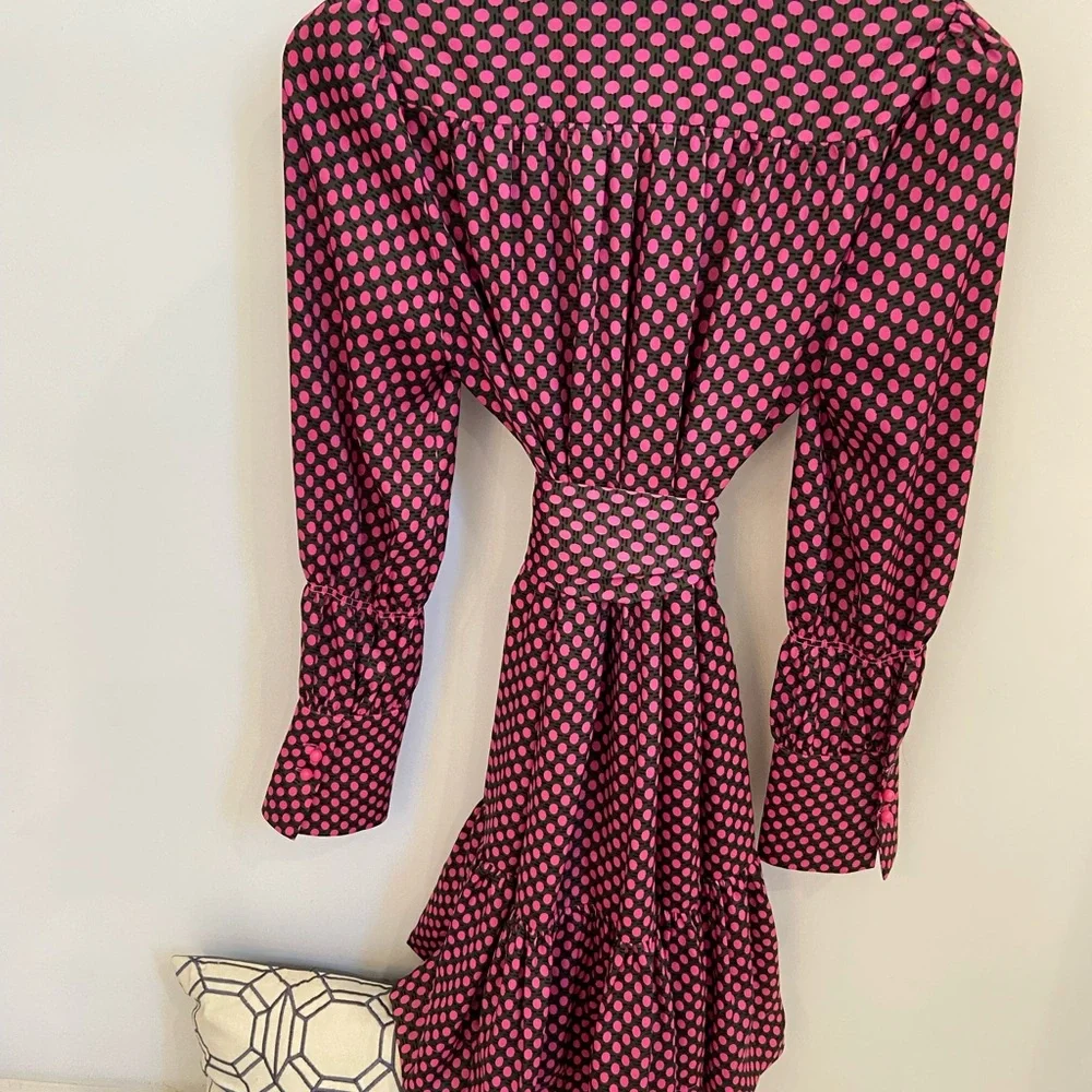 ME+EM, black and pink dots, long sleeve, ruffle, dress, 2 - Picture 2 of 6